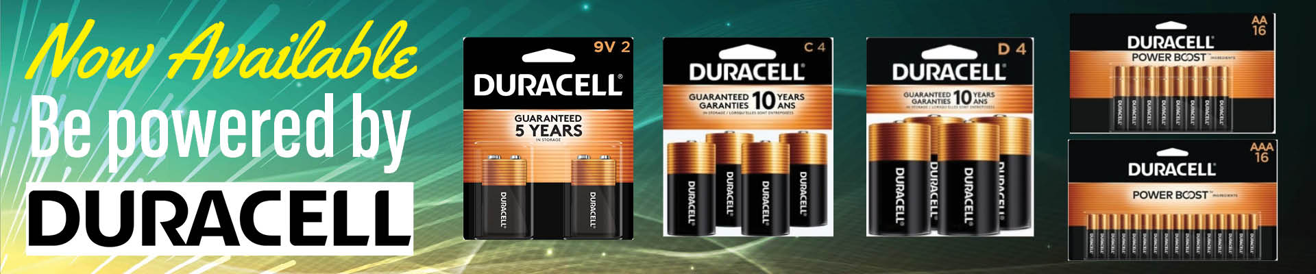 DURACELL NOW AVAILABLE